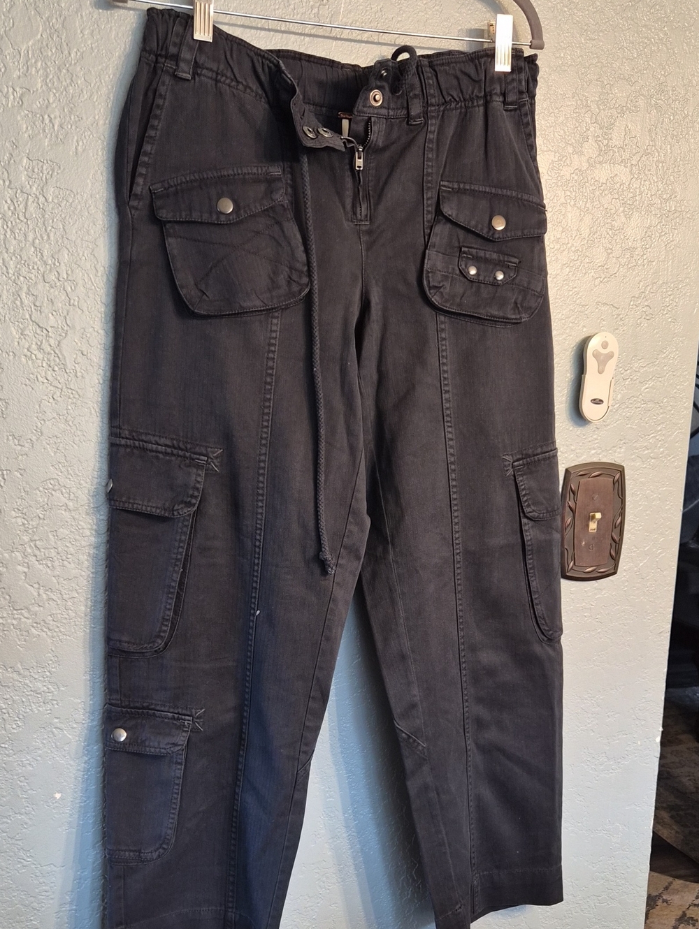 Free People Black Boot-Cut Cargo Jeans